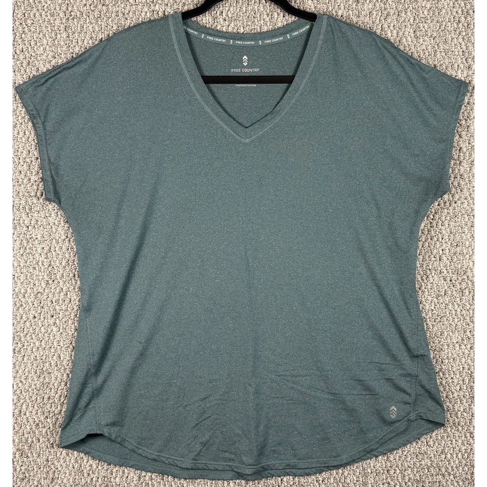 Free Country Shirt Womens XL Green V Neck Dolman Sleeve Athletic Casual Top
